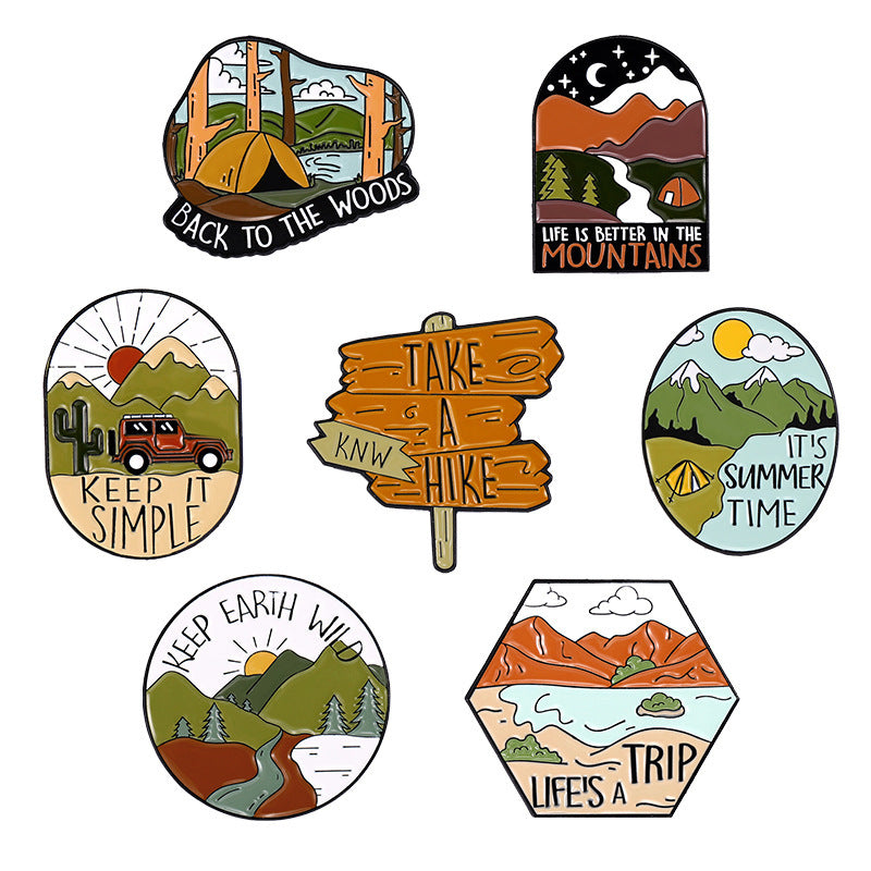 Alloy Brooch Signpost Mountains Lakes Metal Brooches