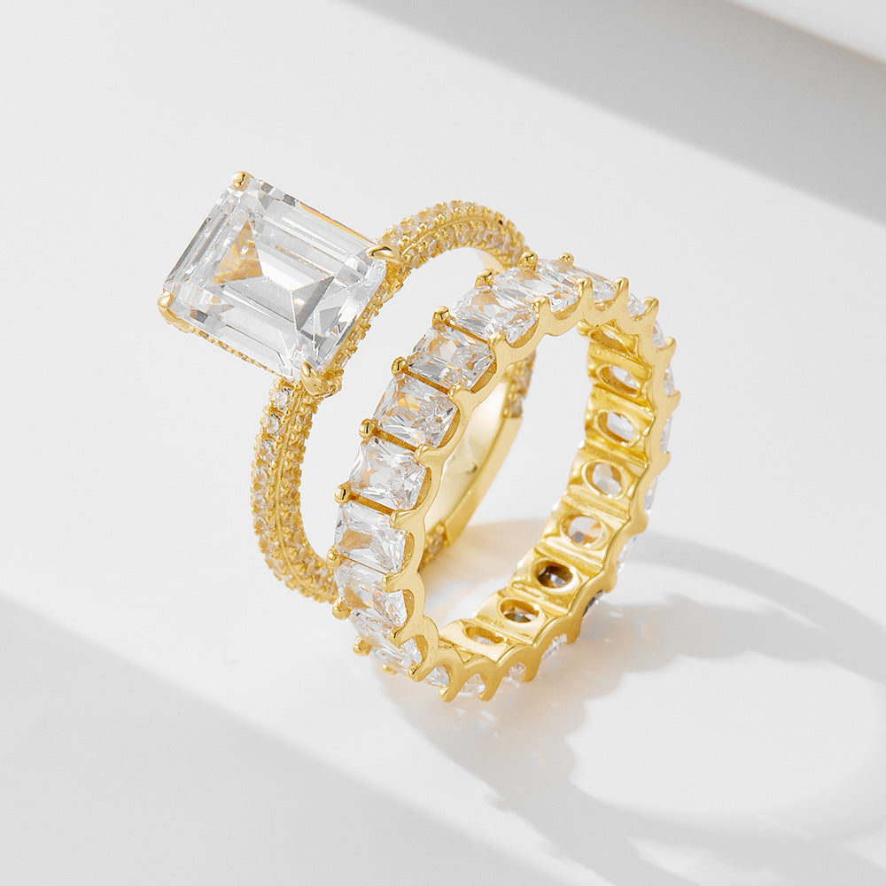 Diamond Inlaid Set Geometric Square Zircon Rings