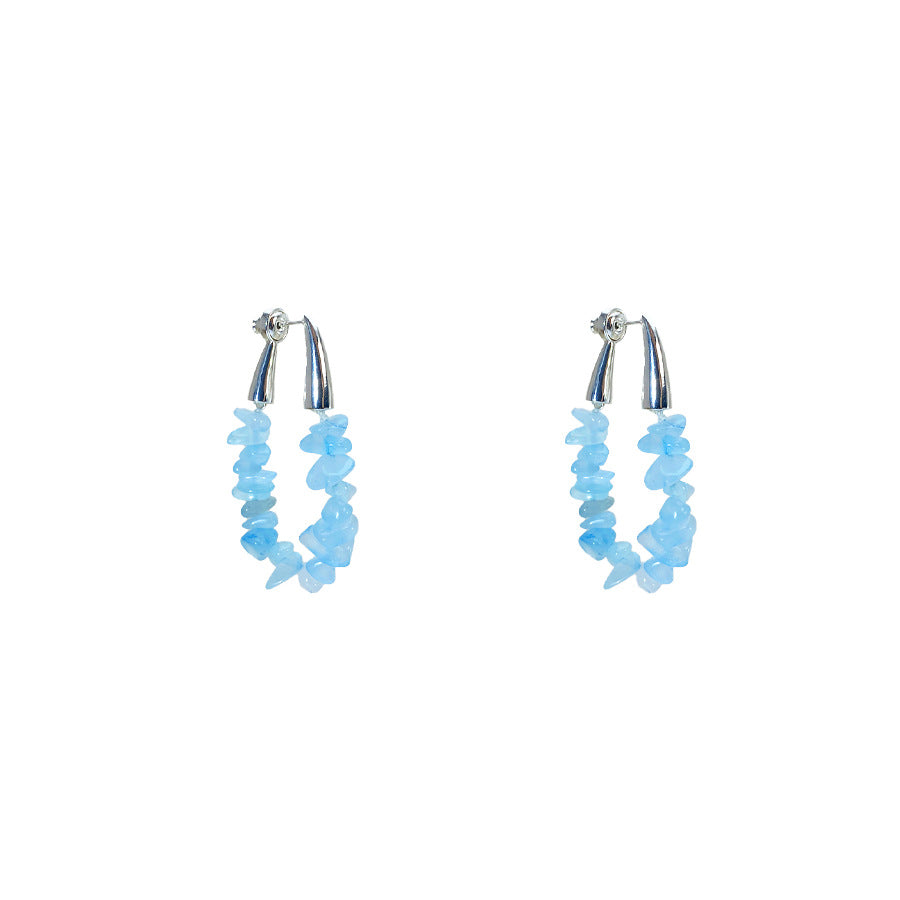 Crystal Gravel Ear Clip Pink Aquamarine Two-color For Summer Graceful Stud Earrings