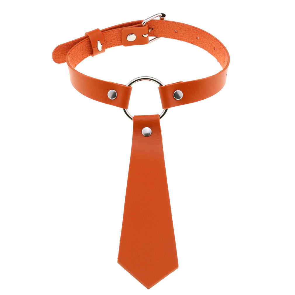 Personality Fashion Leather Bondage Tie Punk Collar