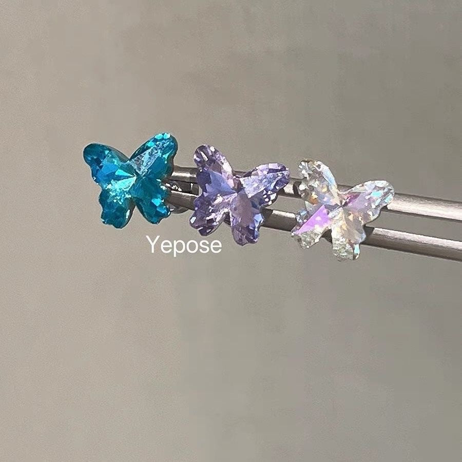 Polarized Butterfly Zircon Ear Bone Flat Bottom Pin Titanium Steel Stud Earrings