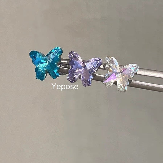 Polarized Butterfly Zircon Ear Bone Flat Bottom Pin Titanium Steel Stud Earrings