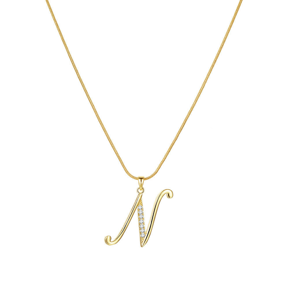 Letter Copper Inlaid Zircon Round Snake Bones Necklaces