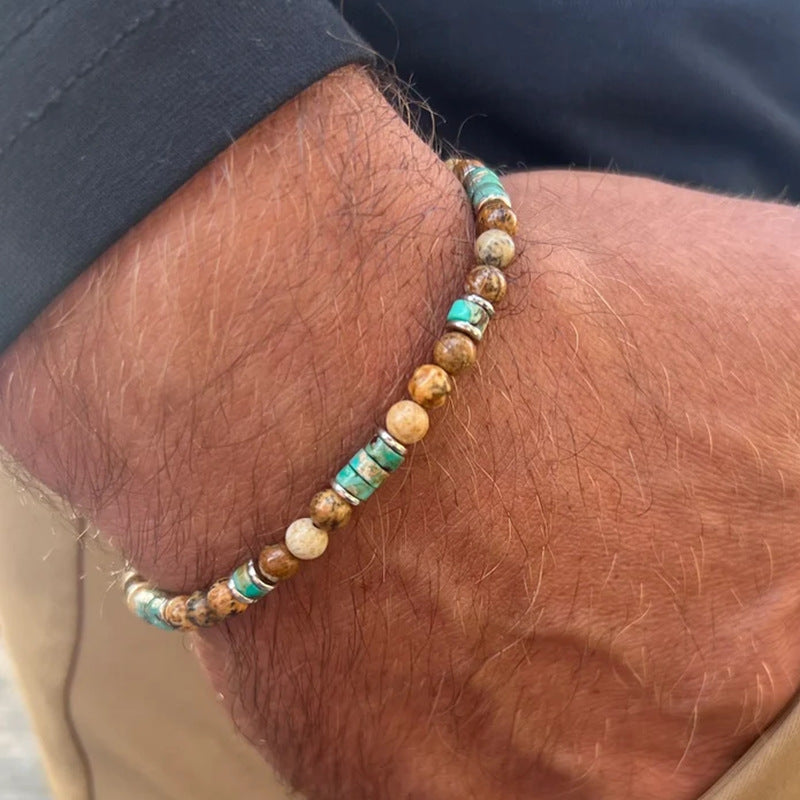 Men's Drawing Stone Vintage Beaded Versatile Niche Flat Beads Natural Bracelet