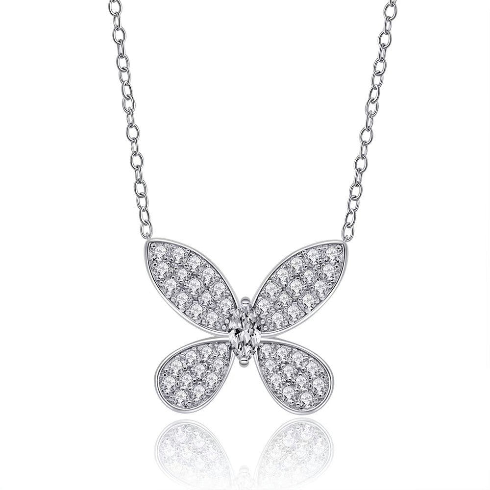 Cold Wind Open Butterfly Clavicle Full Diamond Necklace