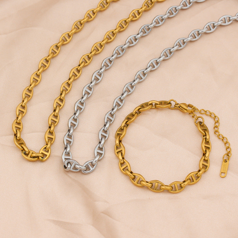 Pig Nose Titanium Steel Chain Hip Hop Jewelry Set