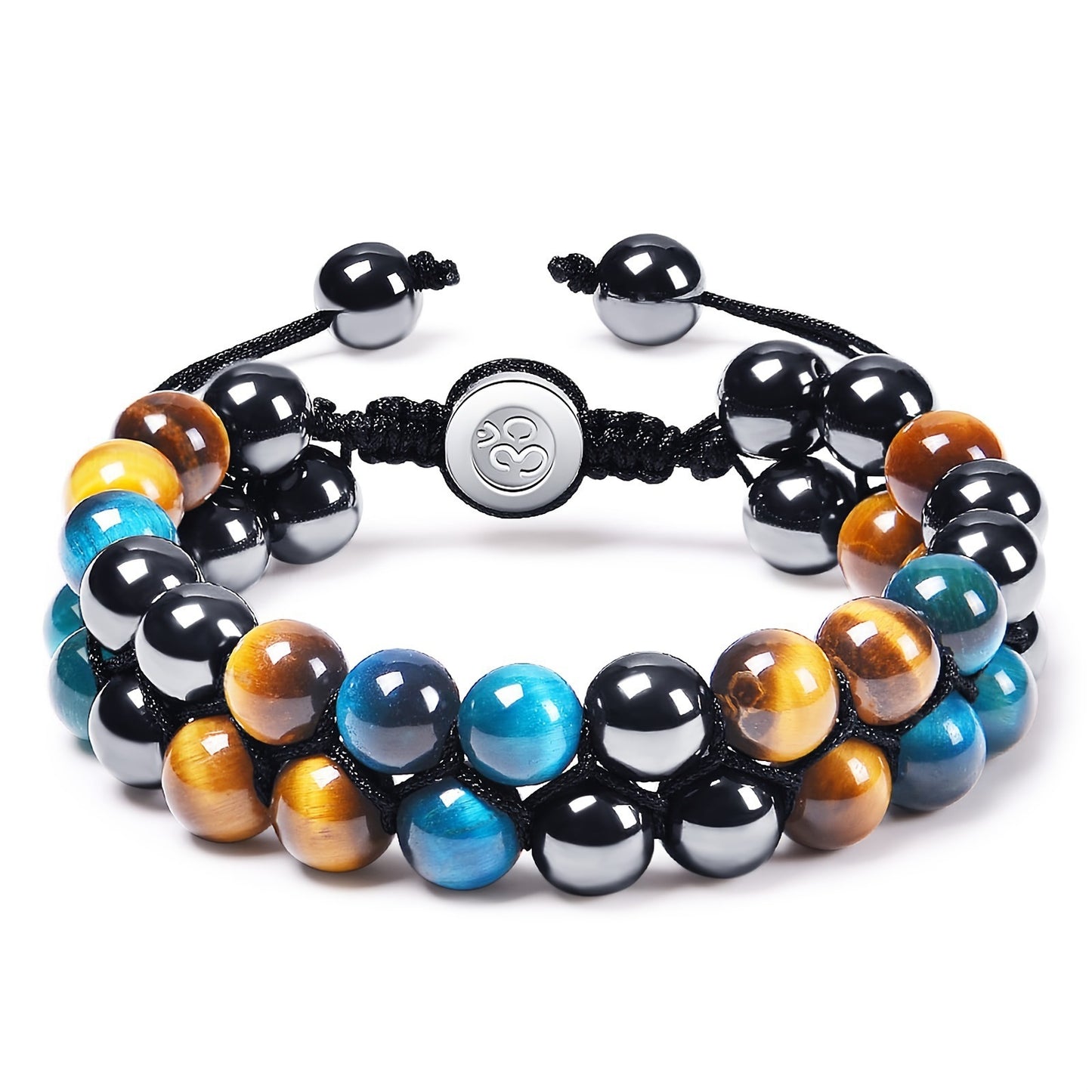 Women's & Men's Cat's Eye Green Pine Red Pattern Black Silk Phantom Natural Bracelet
