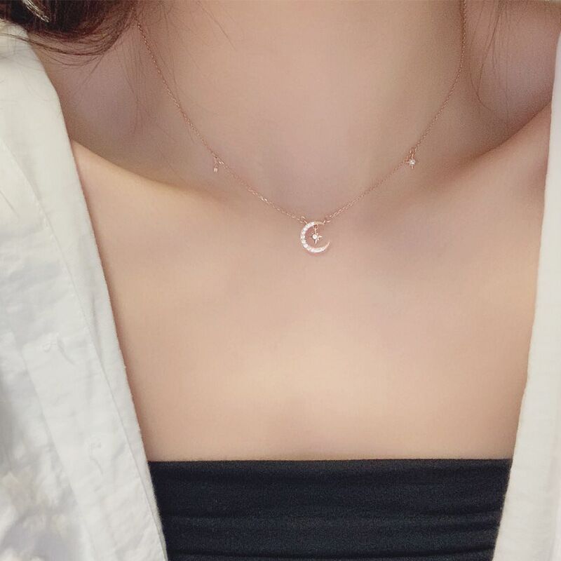 Women's Sier Star Moon Light Luxury Minority Design Clavicle Chain Valentine's Necklaces