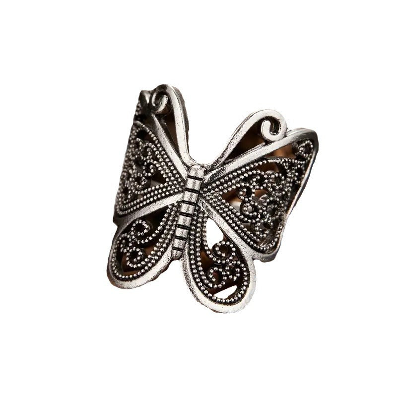 Coffee Billion Butterfly White Gold Color Hollow Retro Fashion Ring