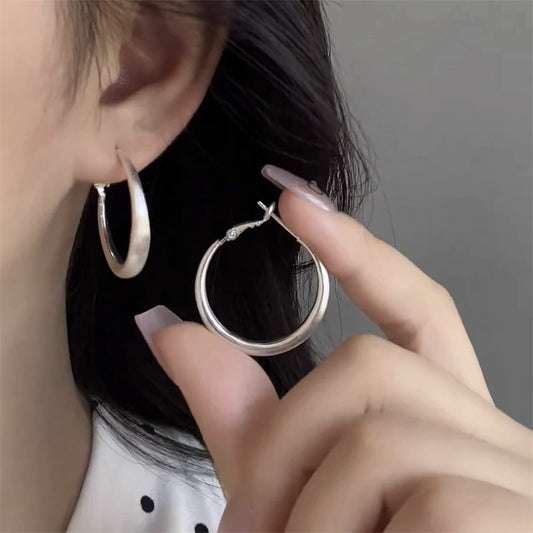 Women's Plated Real Gold Large Circle Matte Earrings