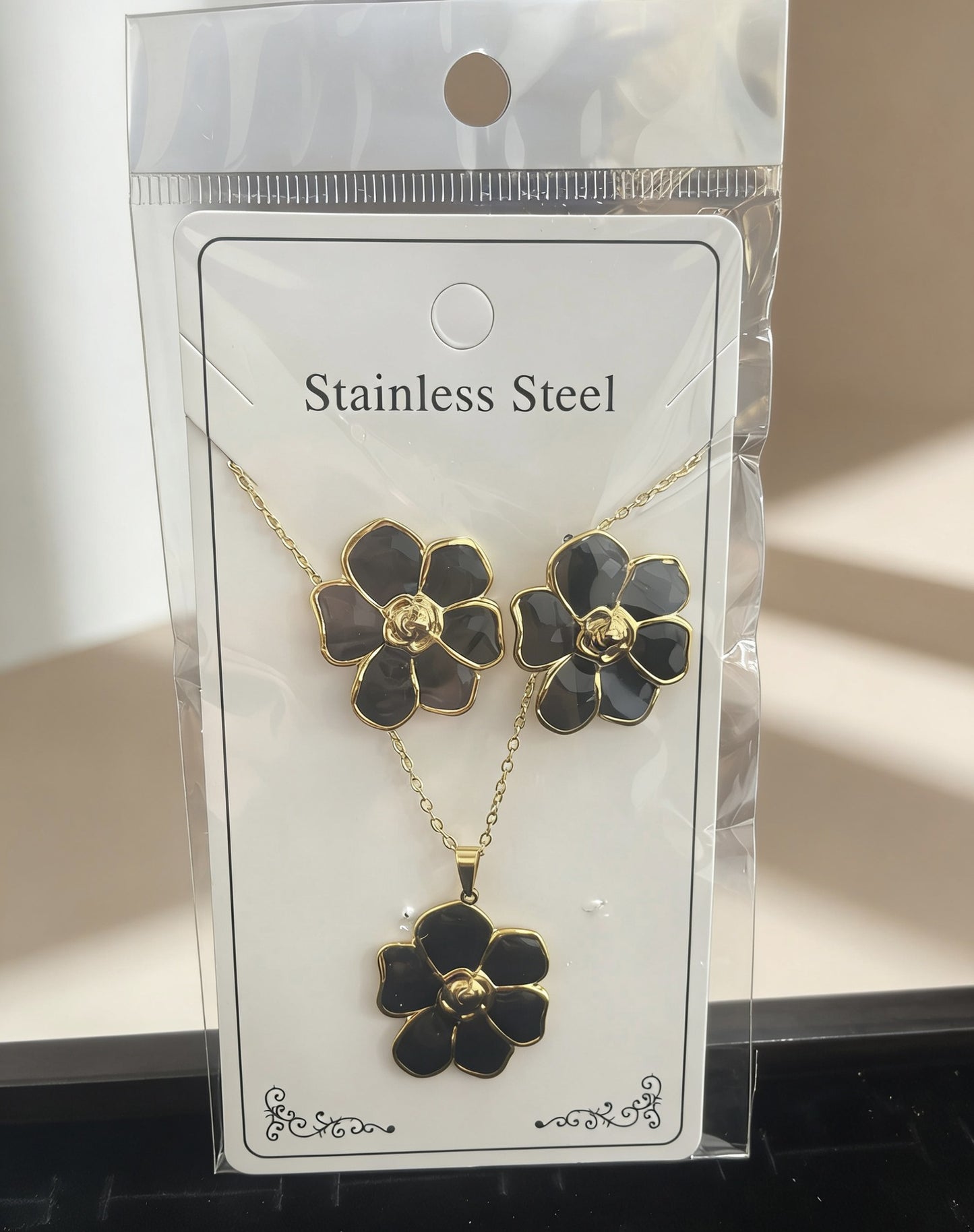 Flower Water Drops Glaze Personality Stainless Jewelry Set