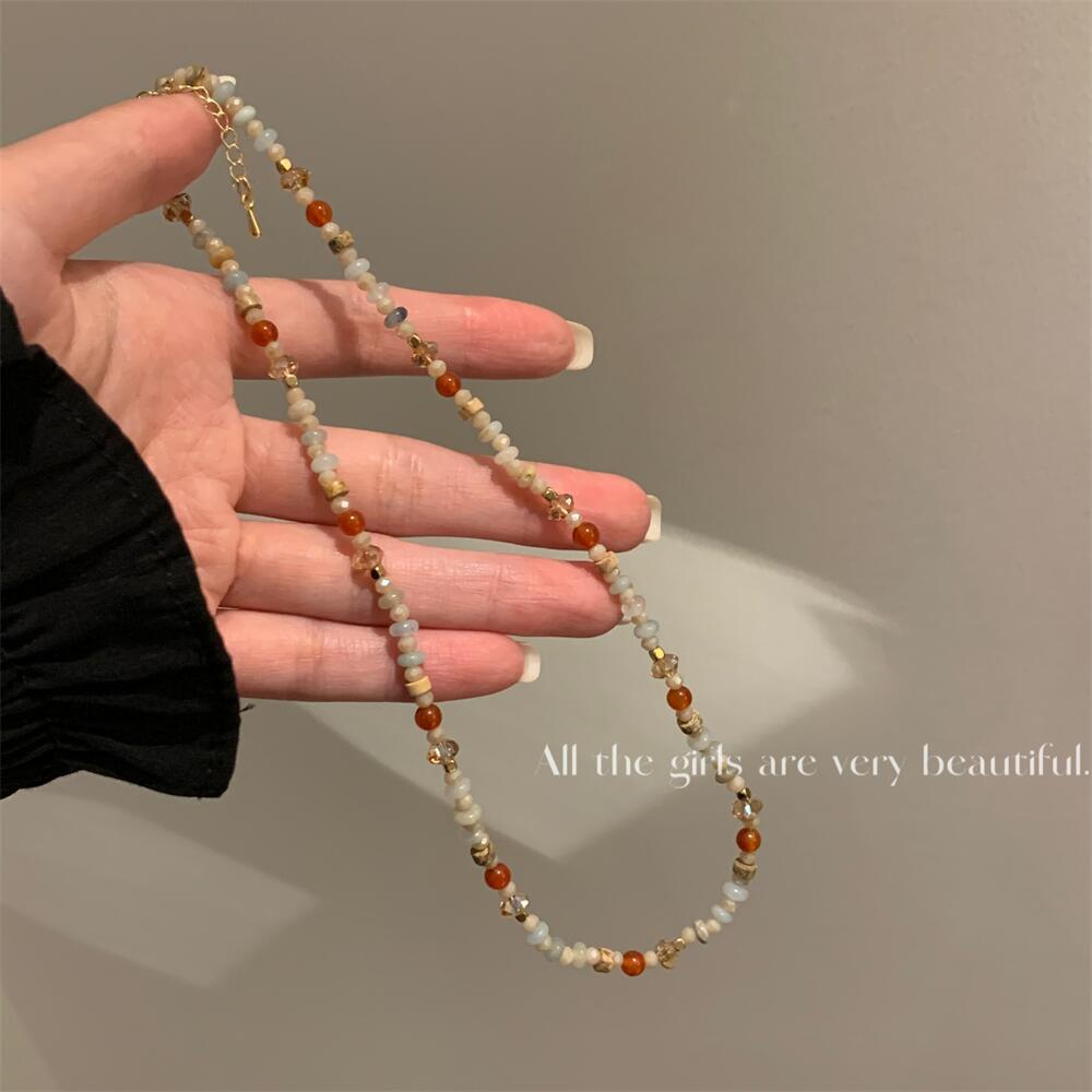 National Style Handmade Beaded Colorful Natural Stone Mori Necklaces