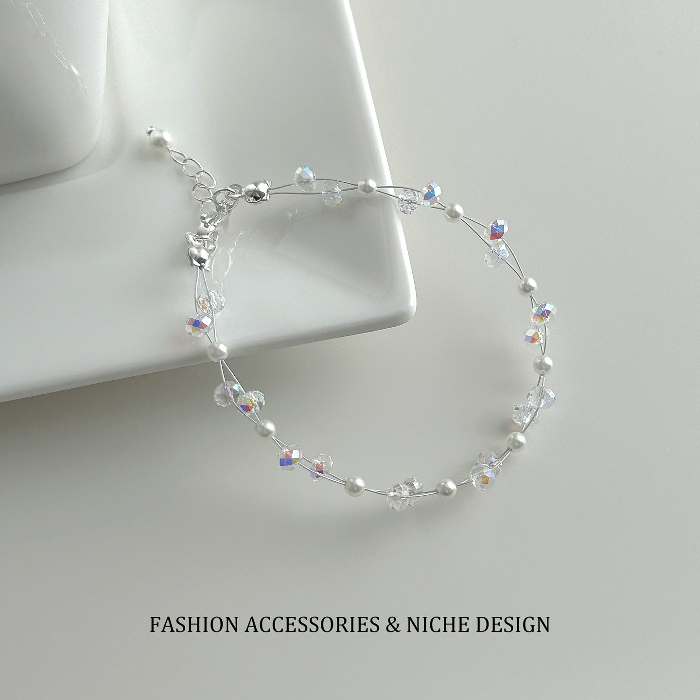 Entry Lux Fresh Square Diamond Pearl Fishing Line Simplicity Bracelet