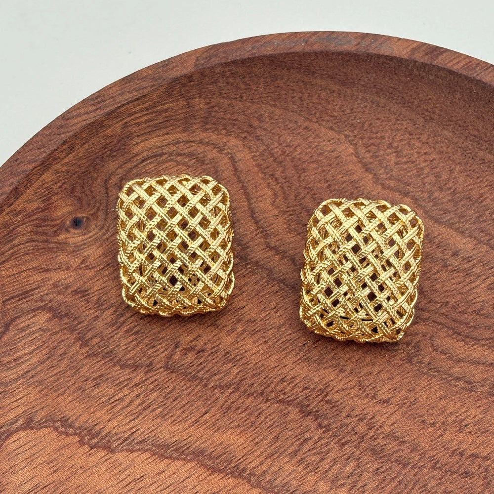 Square Woven Fashionable Retro Advanced Niche Gold Hollow Long Necklaces