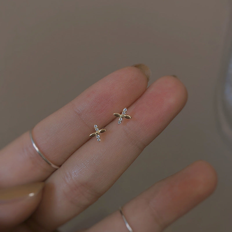 Micro Inlaid Zircon Four Leaf Clover Ear Earrings