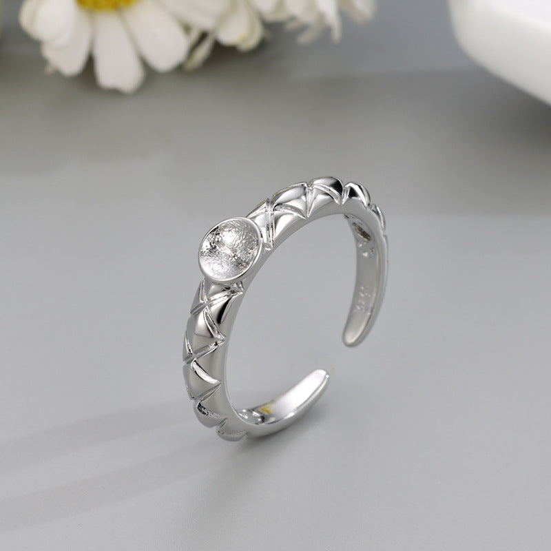 Pearl Gold Color Retention Korean Version Of Style Diamond Plaid Ring
