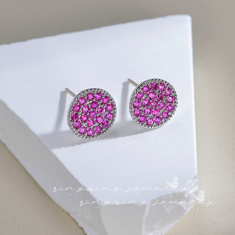 Sterling Sier Needle Simple Personality Synthetic Ruby Niche Cute Mini Earrings