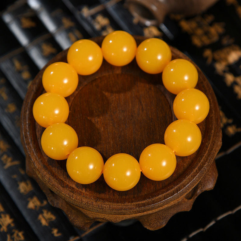 Women's & Men's Yellow Imitation Chicken Oil Beeswax Beads Live Bracelets