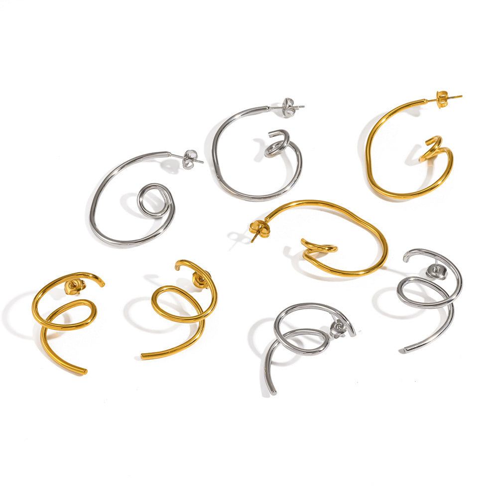 Simple Irregular Spiral Stainless Steel Real Gold Plating Niche Personality Rings