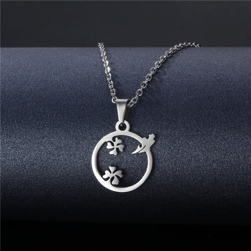 Stainless Steel Cut Hollow Geometry Tag Necklace