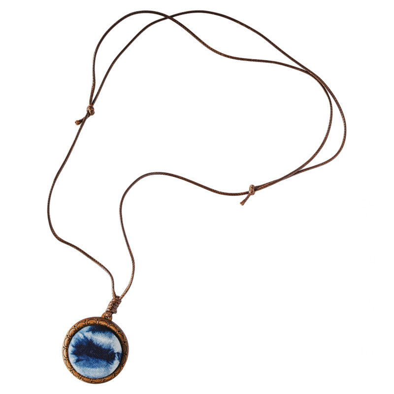 Ethnic Style Wood Carving Vintage Artistic Sweater Chain Plant Dyed Necklace