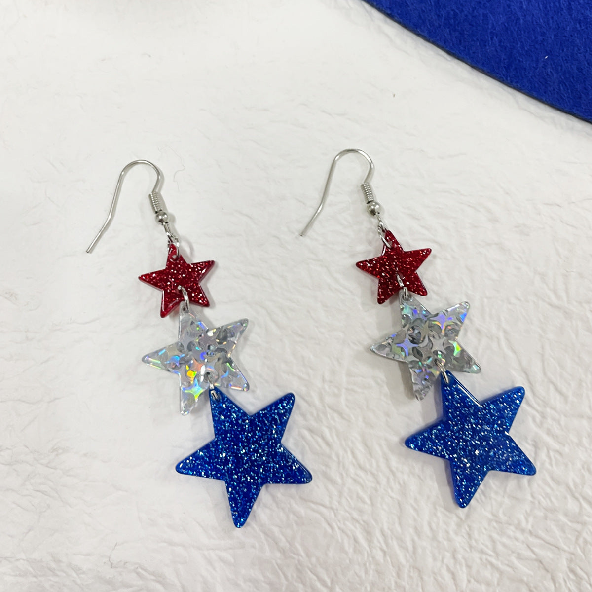 Five-pointed Star Three-color Stitching Glitter Personalized Eardrops Style Fashion Earrings