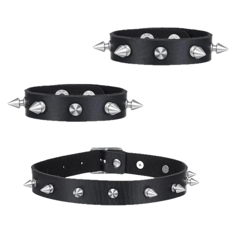 Punk Pointed Rivet Leather Gothic Fan Car Necklaces