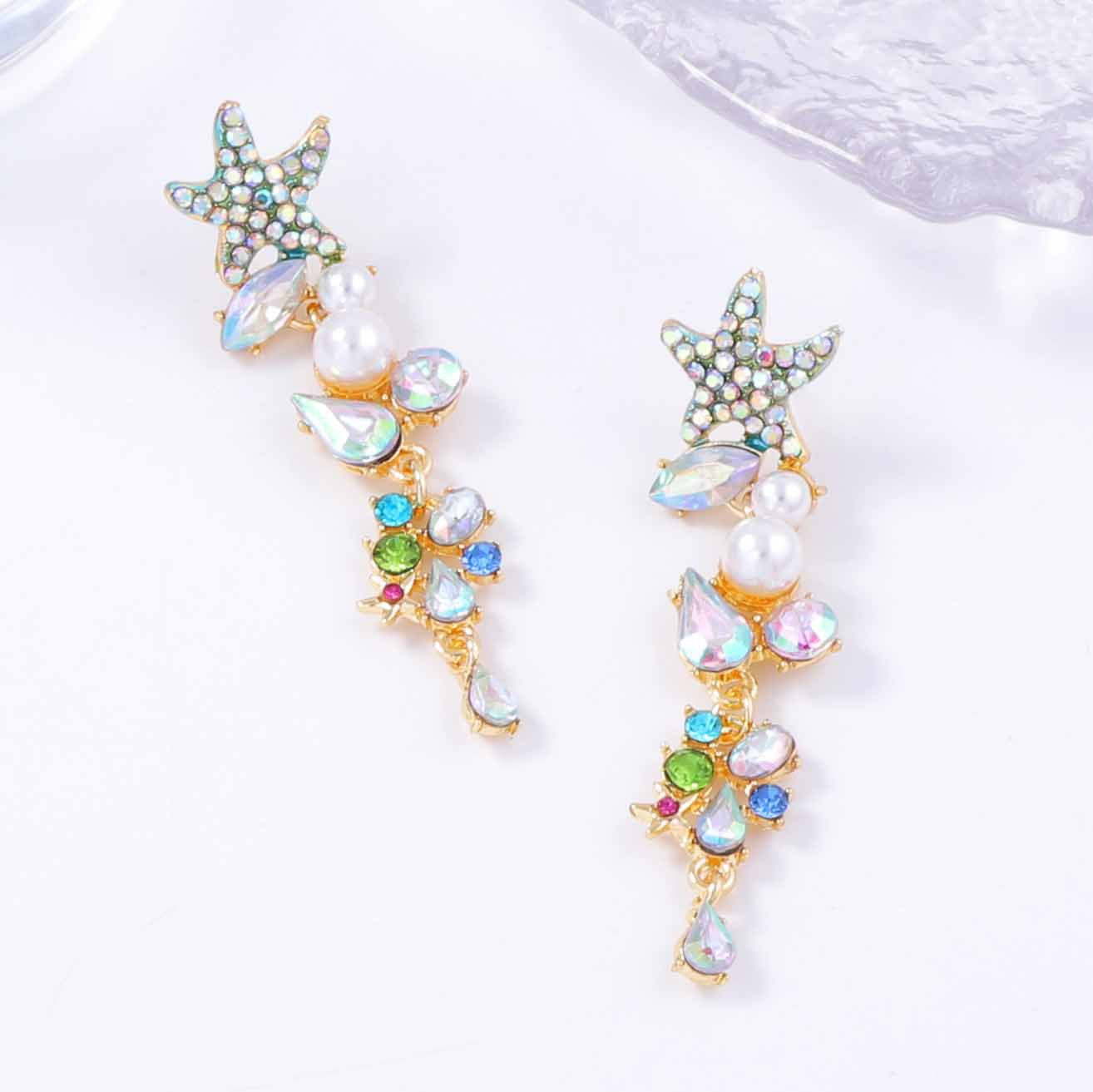 High-key Dignified Starfish Long Alloy Connection Earrings