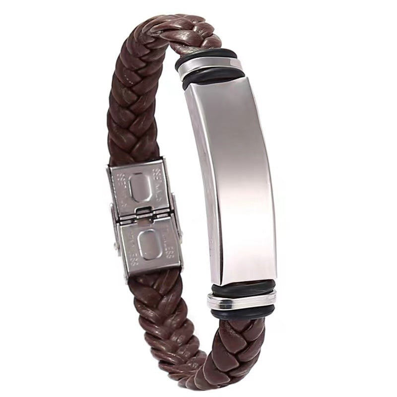 Simple Casual Stainless Steel Leather Woven Bracelets