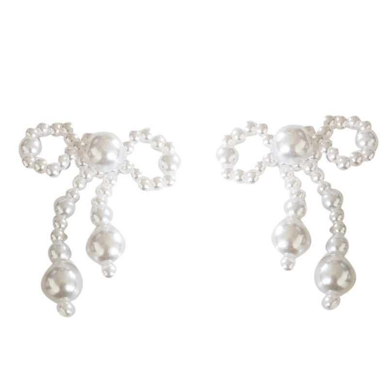 Korean Style Classic Premium Tassel Beaded Bow Pair Of Earrings