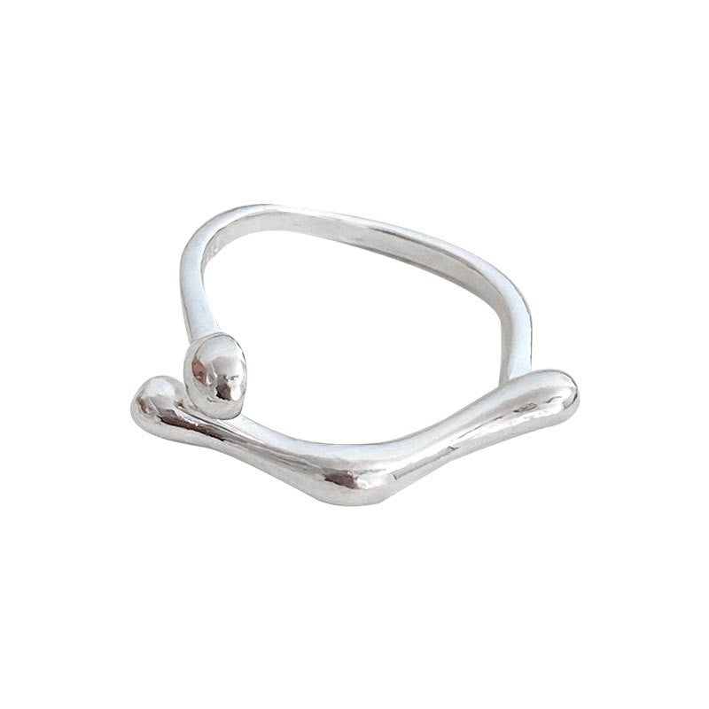 Women's & Men's Sterling Sier Niche Irregular Geometric Parallel Ball Open Index Finger Ring