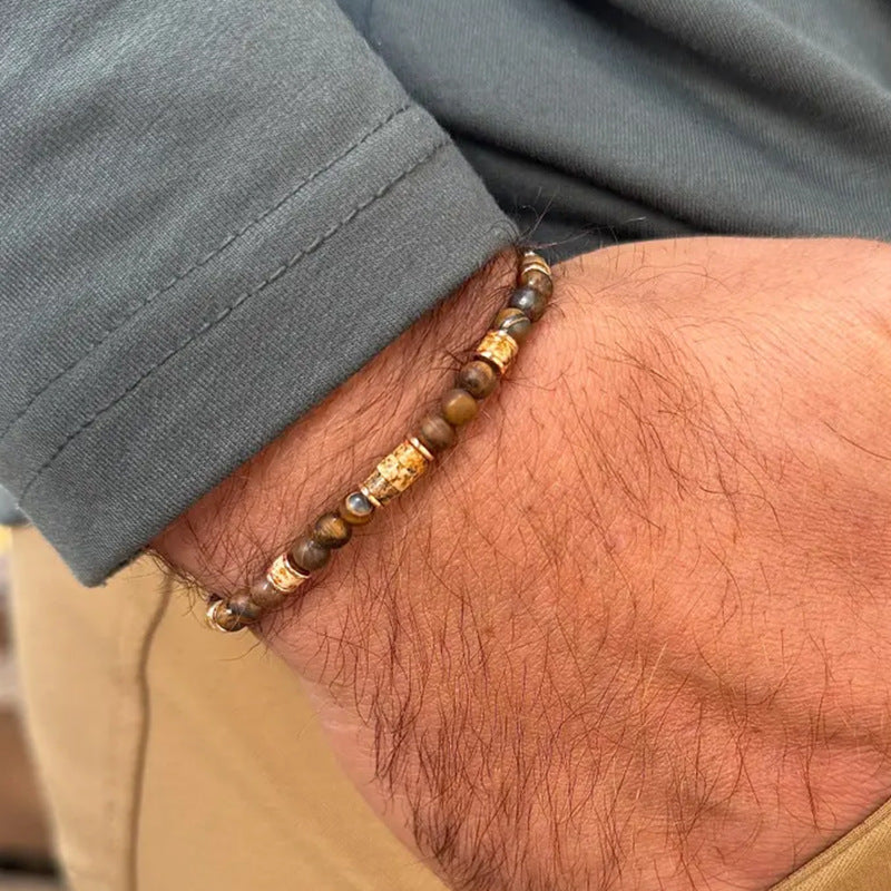 Men's Drawing Stone Vintage Beaded Versatile Niche Flat Beads Natural Bracelet