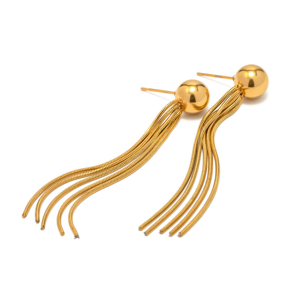 Fashion Titanium Steel Gold Stainless Beads Long Earrings