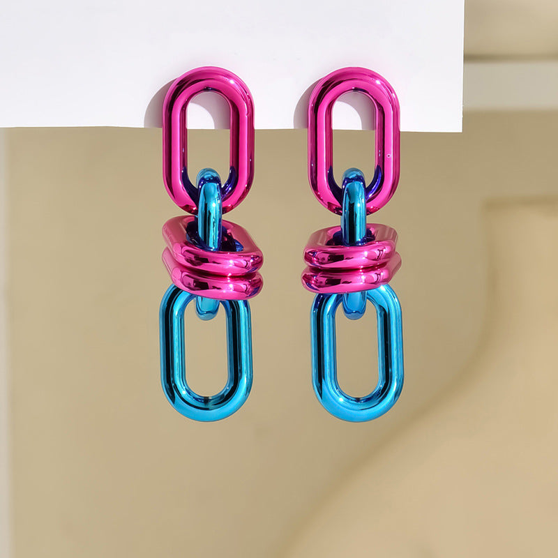 Women's Geometric Light Luxury Chain Color Contrast Patchwork Electroplated Earrings