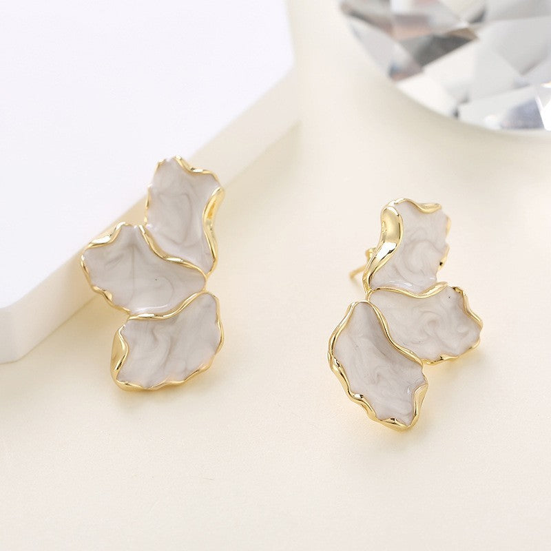 Summer Stylish Flower Sier Pin Sweet High Sense Design Petal Earrings