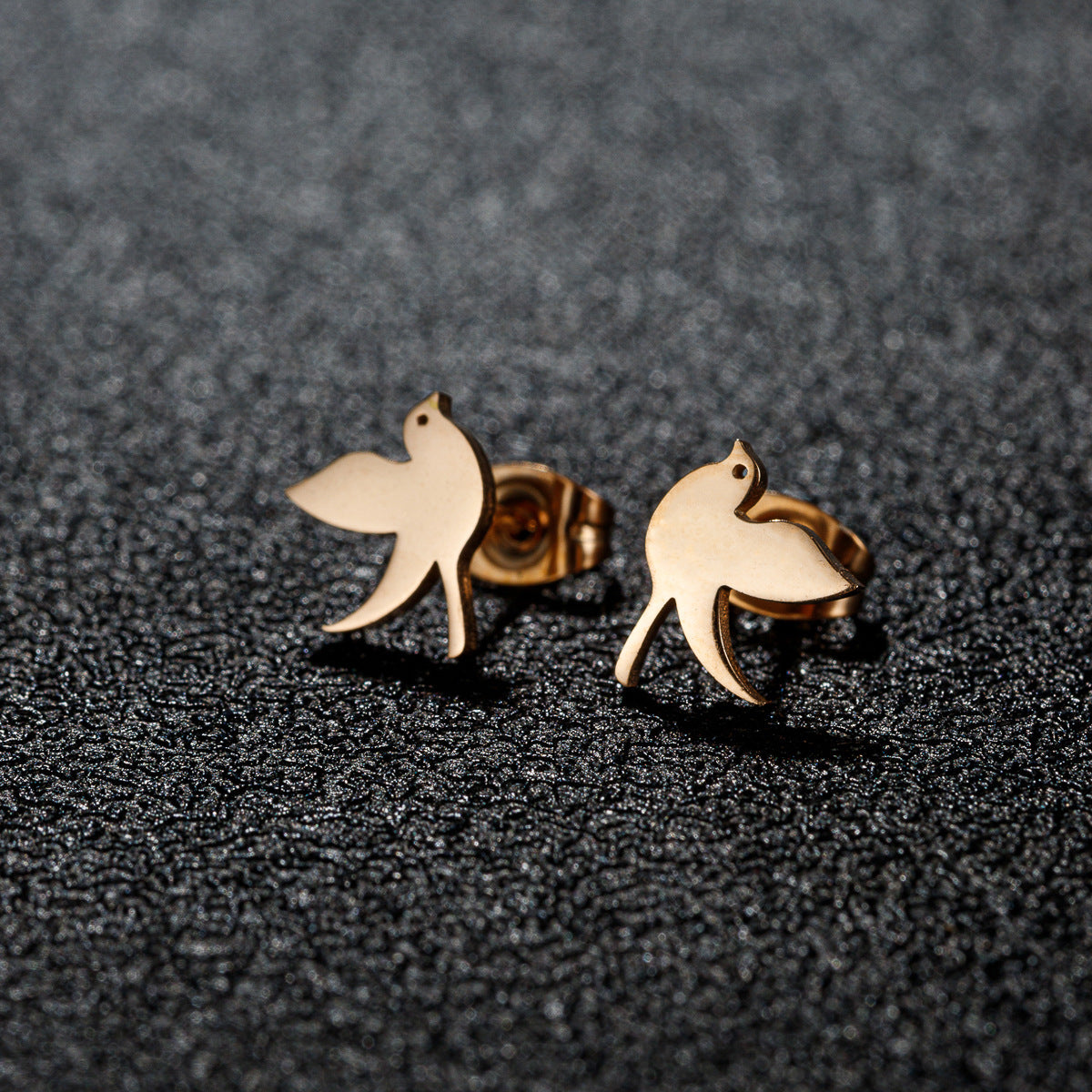 Stainless Steel Goldfish Bird Ear Design Ghost Skull Stud Earrings