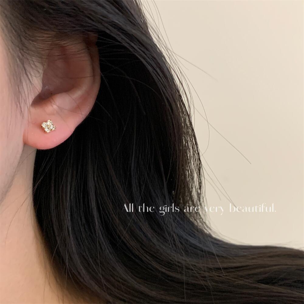 Square Diamond Zircon Ear Bone Female Design Classic Style Stud Earrings
