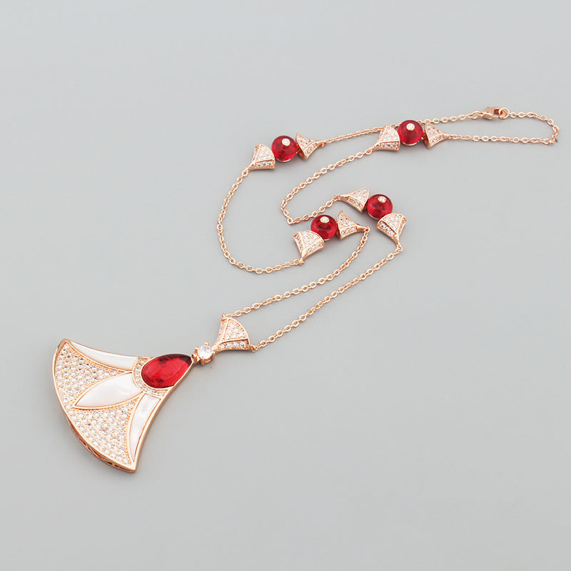 Fan-shaped Skirt Eardrops Lady Temperament Wedding Decoration Gold Female Clavicle Jewelry Set
