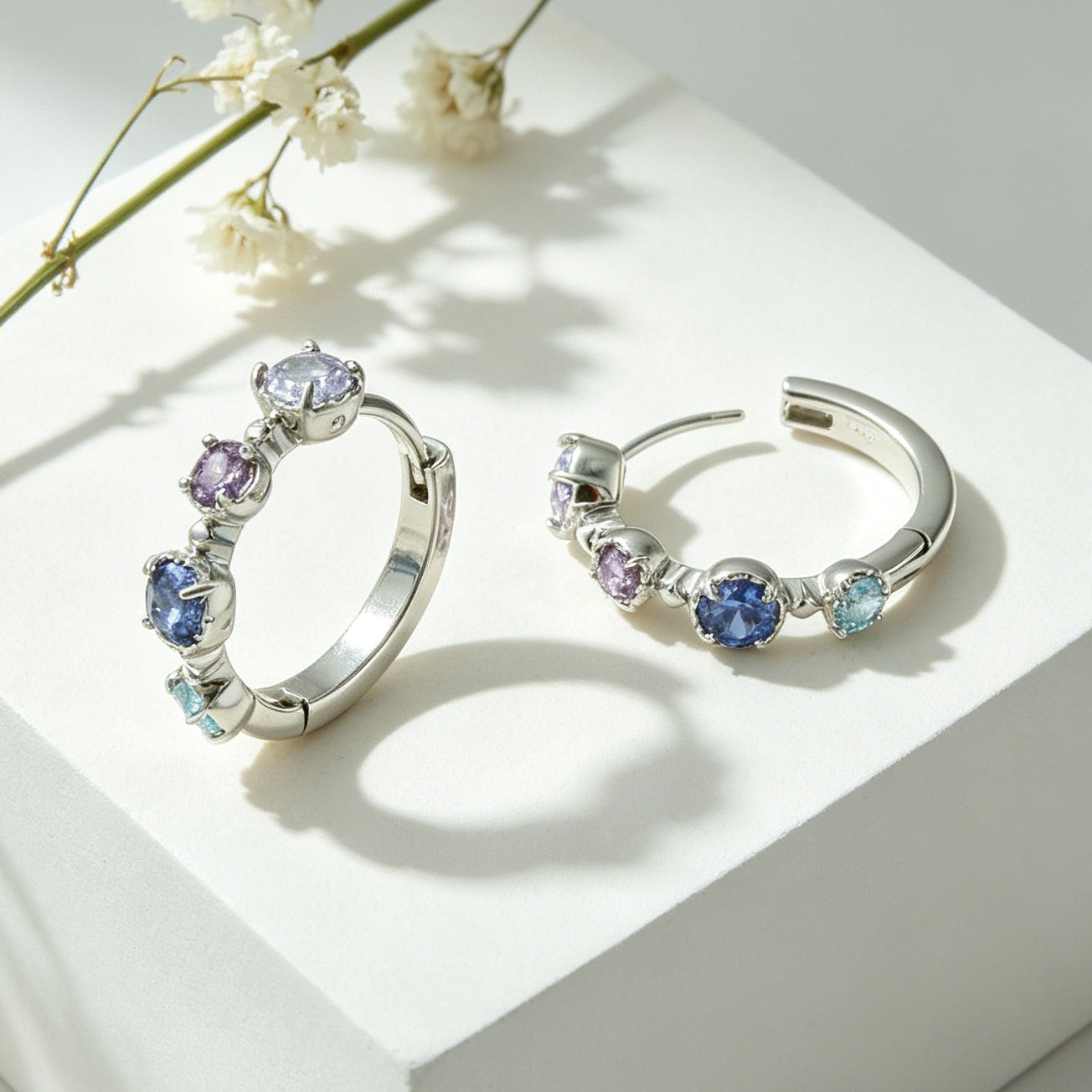 Contrast Color Mixed Zircon Copper Alloy Sweet Matching Earrings