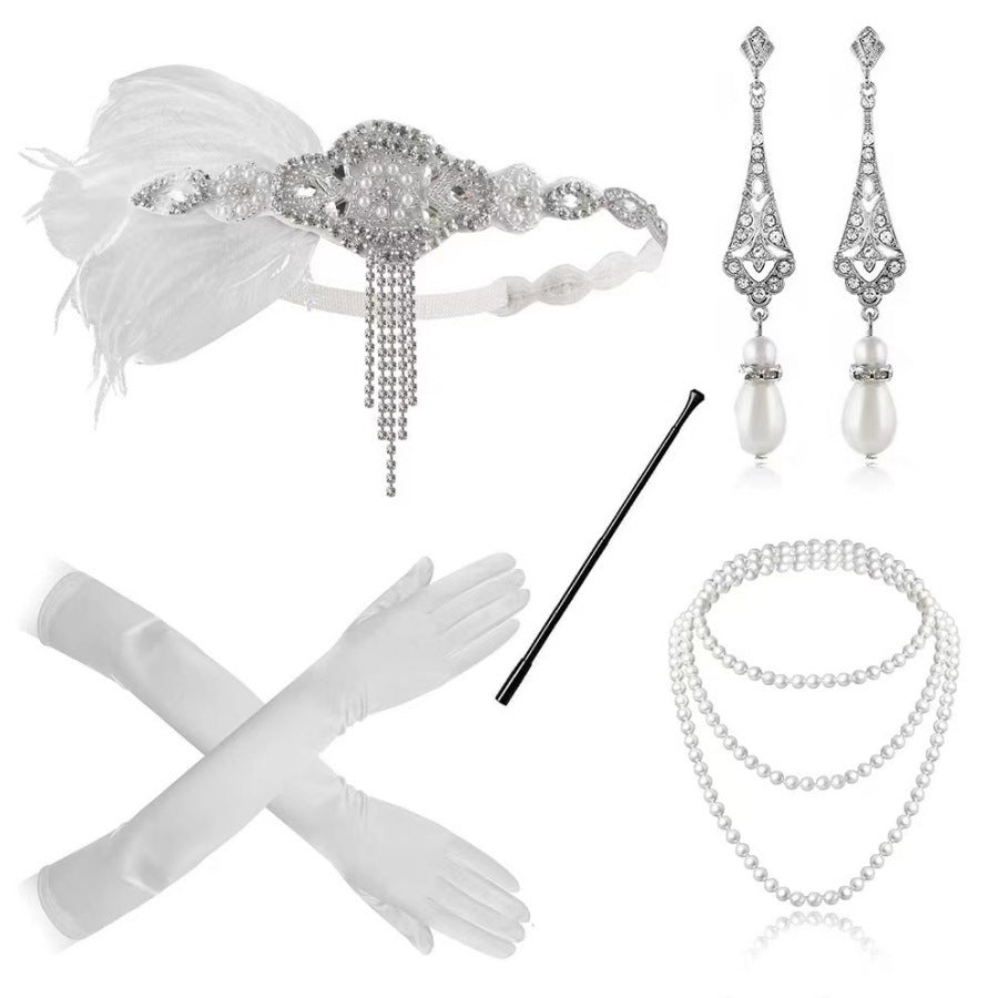 Red Feather Hair Band Masquerade Single Jewelry Set