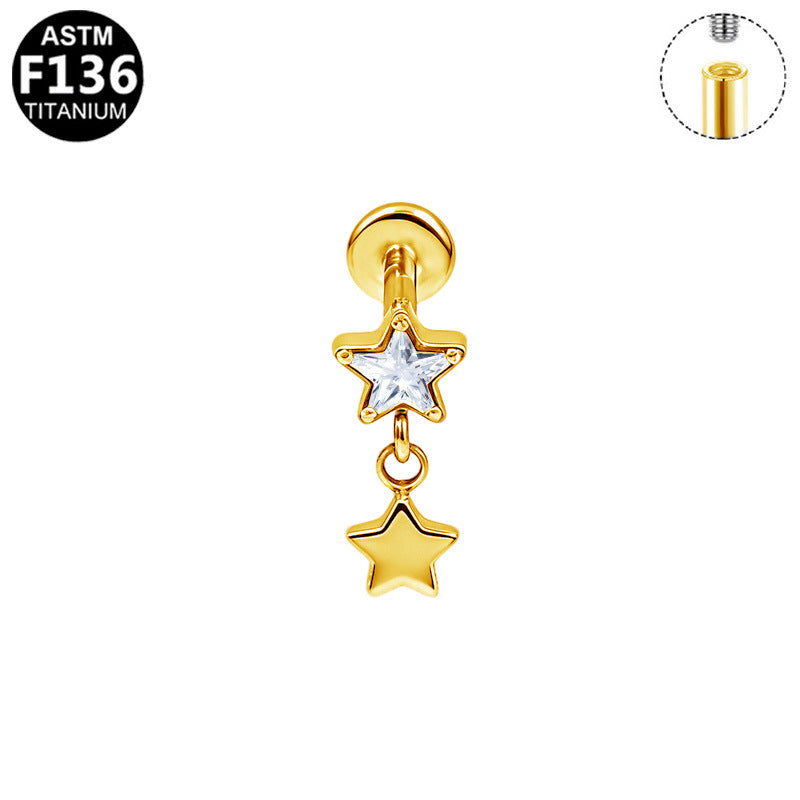 Alloy Internal Thread Piercing Five-star Water Drop Ear Stud Earrings