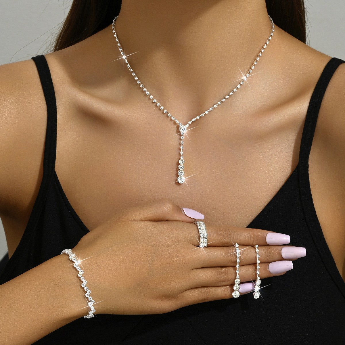 Chain Loose Diamond Zircon Three-piece Clavicle Jewelry Set