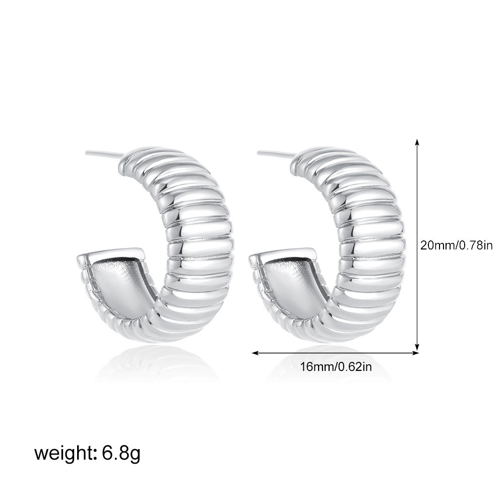 Classic Shaped Fashion Simple Striped Light Luxury Sier Earrings