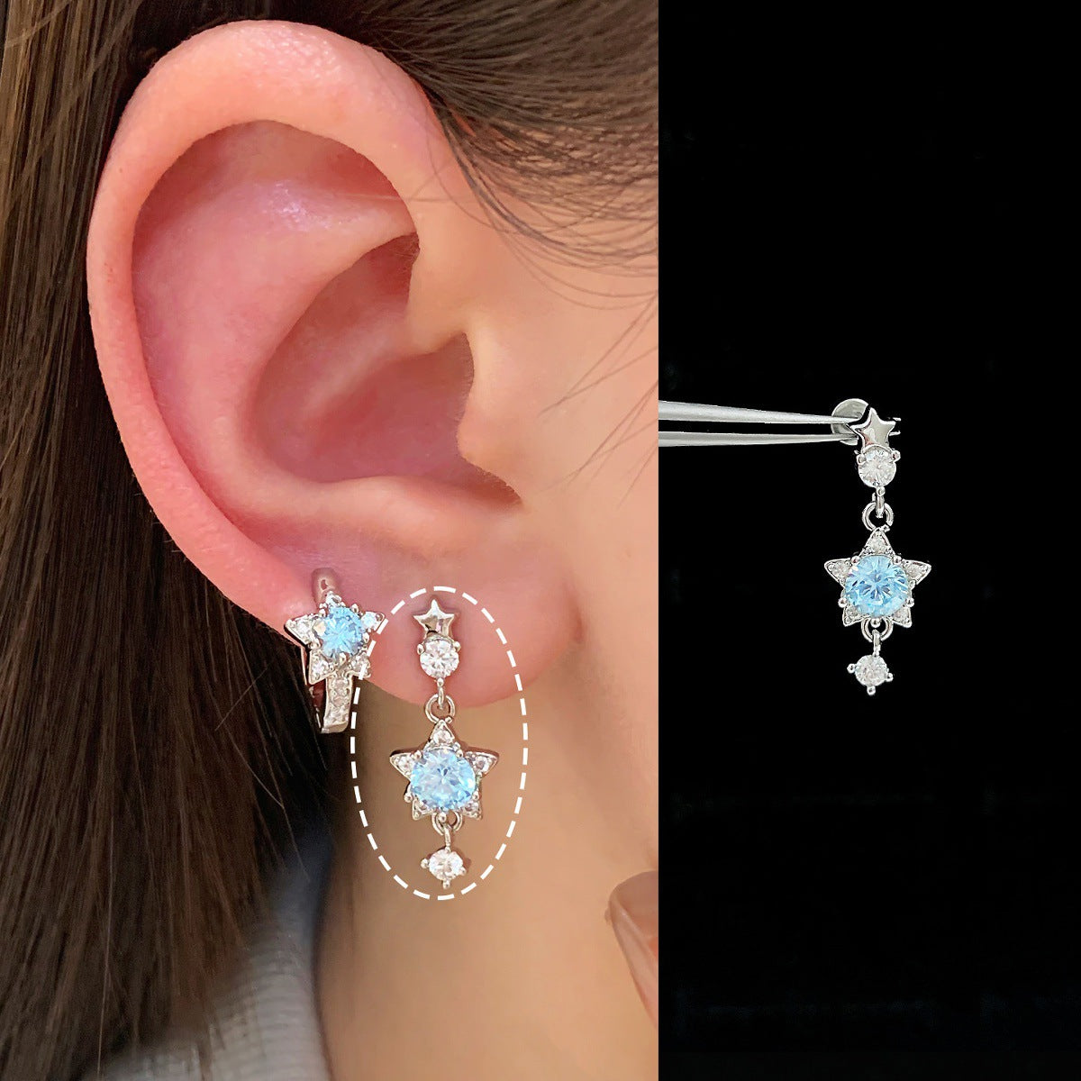 Blue Pink Medical Titanium Steel Auricular Needle Stud Earrings