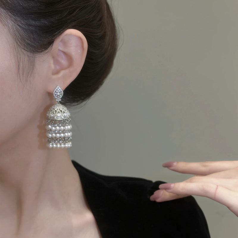 Women's Needle Elegance Retro Micro Inlaid Zircon Bead Curtain Exquisite High-grade Earrings
