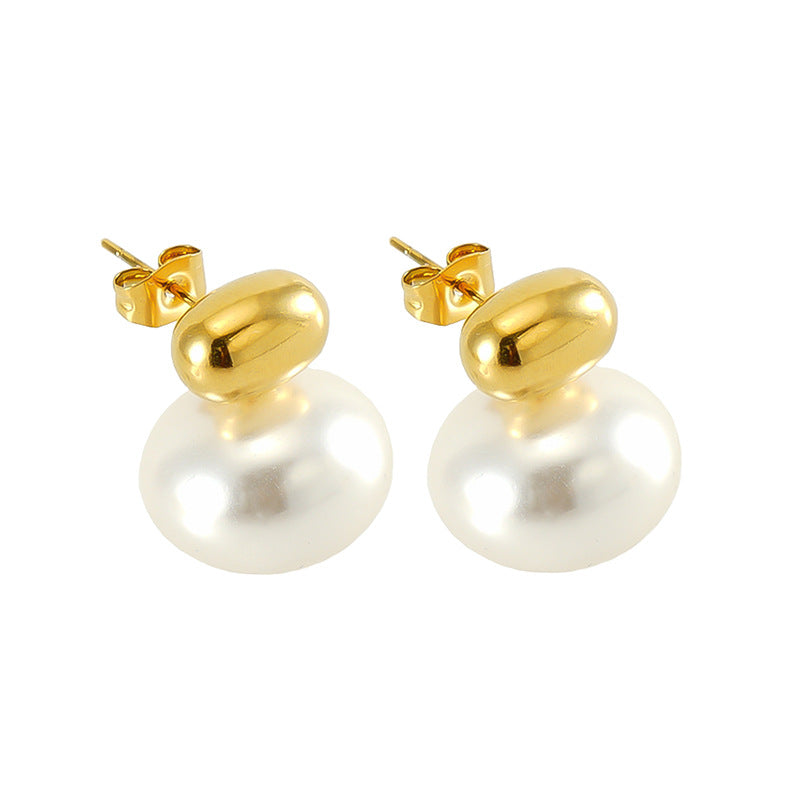 Women's Fashion Stainless Steel Pearl Retro Light Stud Earrings