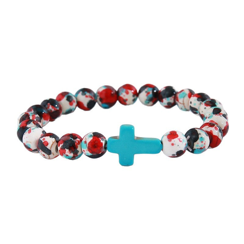 Women's Hand Cross Color Wooden Bead Beaded Bracelet