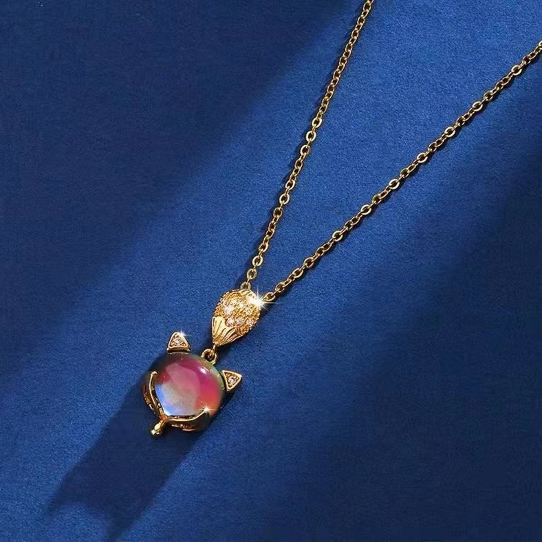 Little Fox Stone Female Clavicle Chain Light Luxury Minority Design Necklaces