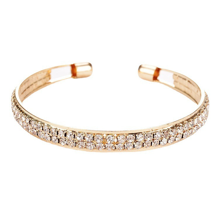 Women's High Quality Popular Rose Gold Sier Diamond 2 Rows Open-ended Bracelets