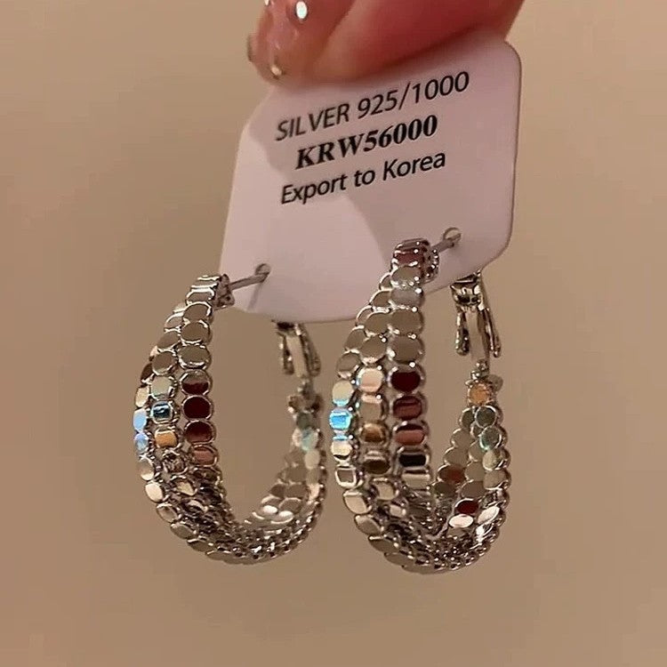 Women's Niche Design Sier Twisted Hoop Light Earrings